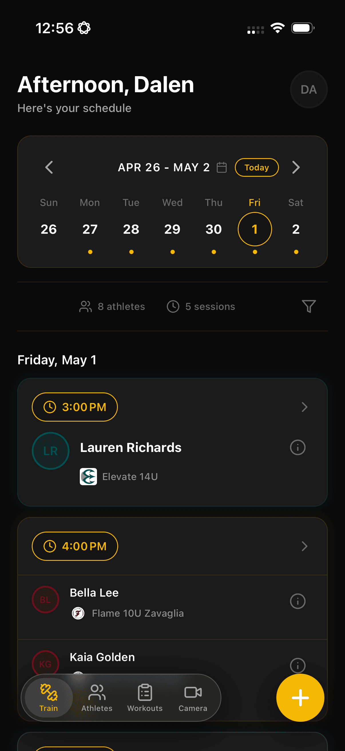 Coach training schedule on mobile